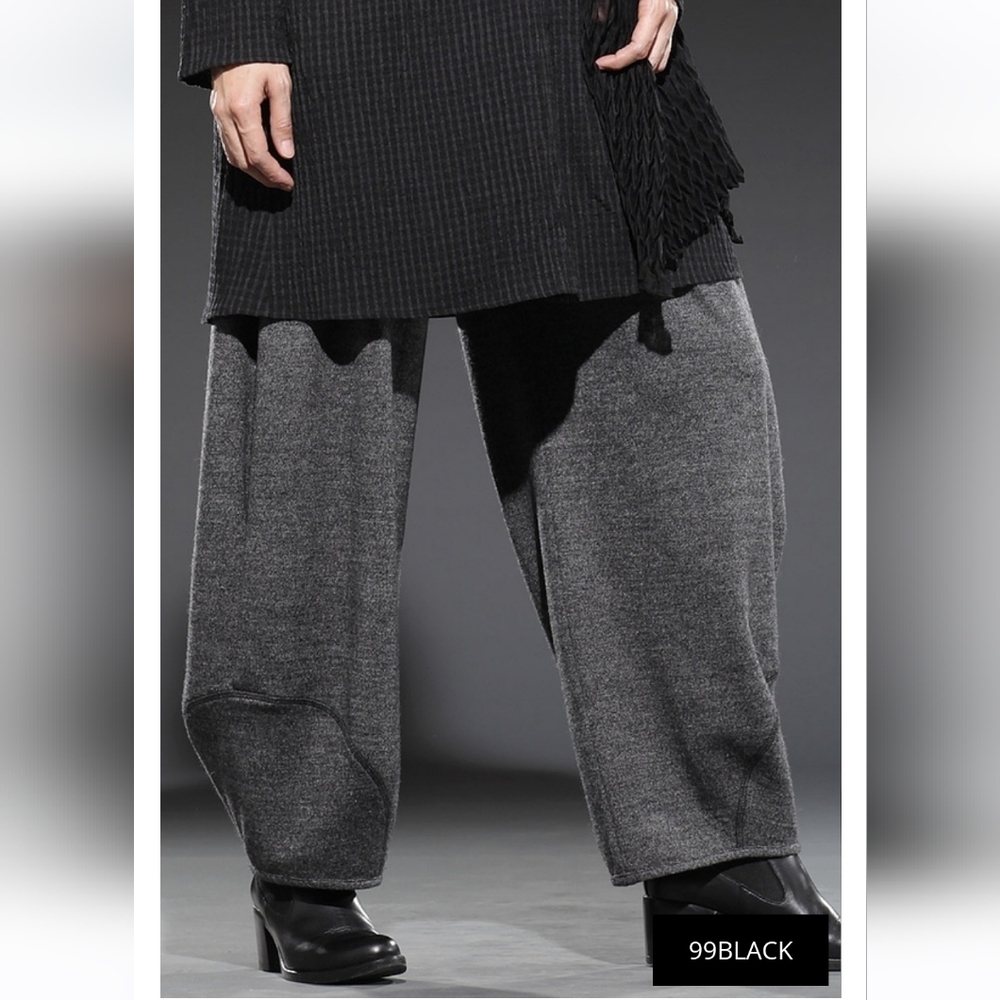 Oska Heathered Gray Black Wool Della Wide Leg Balloon Pants sz 2/ 8-10 Lagenlook